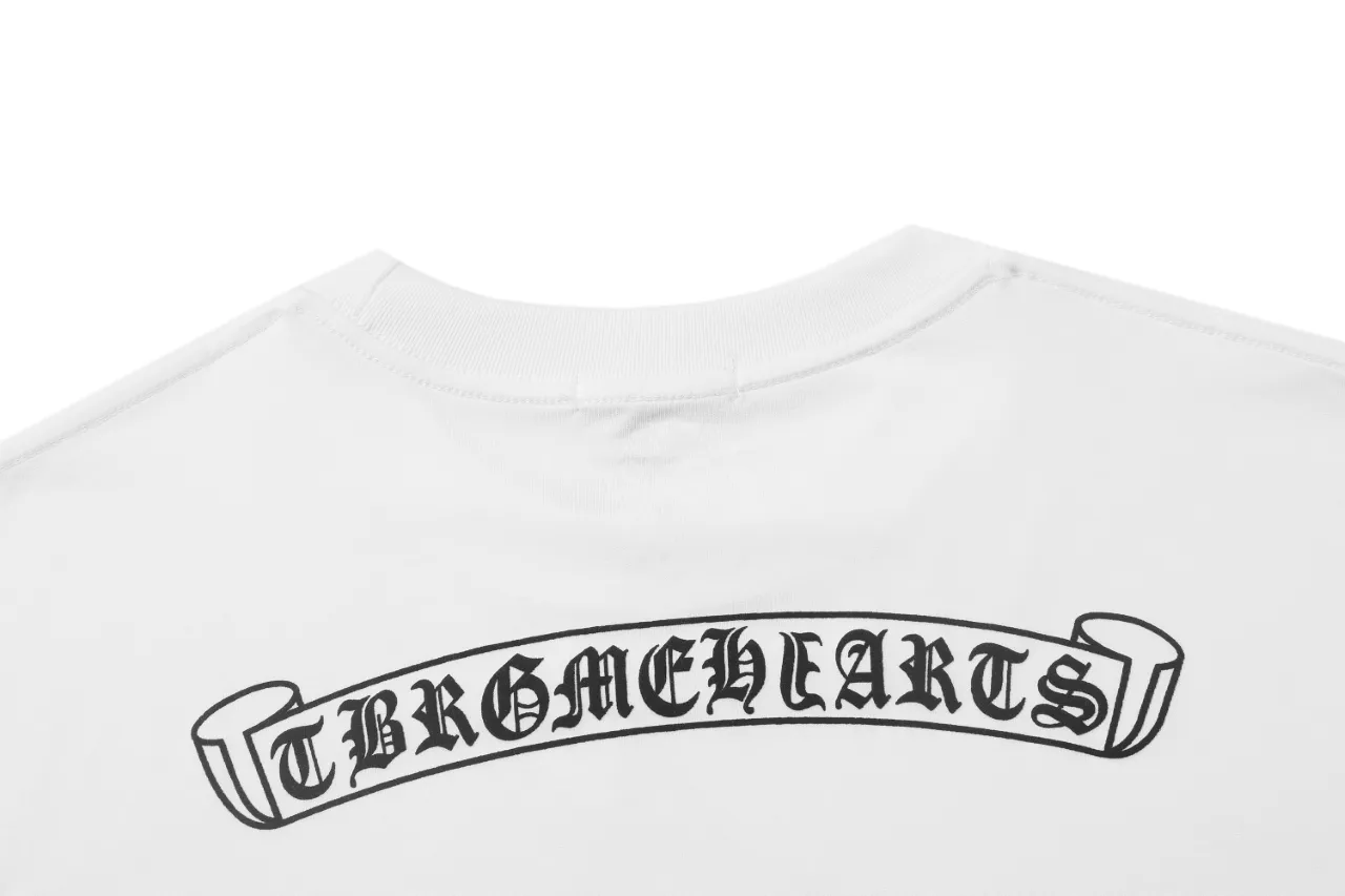P150 Chrome Hearts Sanskrit Rainbow Horseshoe Print Cross Short Sleeves Size: SMLXL Color: Black White